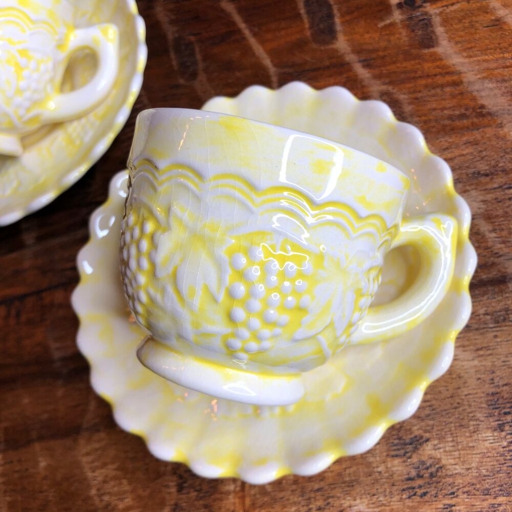 2 Vintage Yellow Vinyard Tea Cups